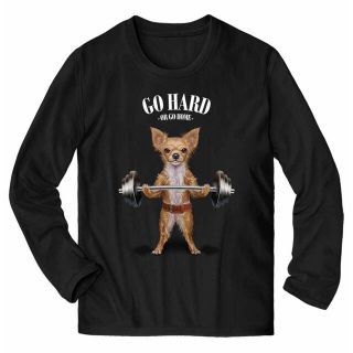 チワワ 犬 いぬ ダンベル 筋トレ 筋肉 ワークアウト 長袖 Tシャツ メンズ(Tシャツ/カットソー(七分/長袖))