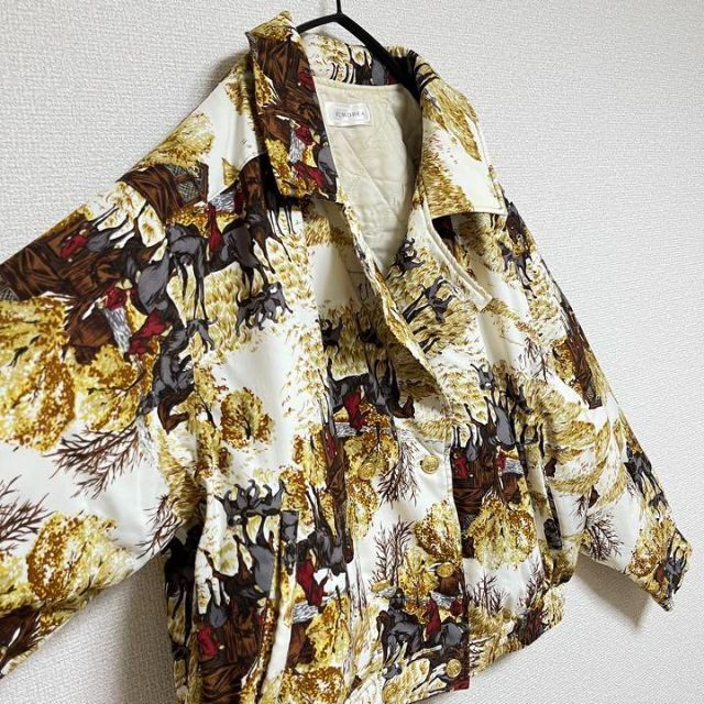 No.491 VINTAGE 古着 アウター ブルゾン ショート丈 馬柄 総柄 日本製