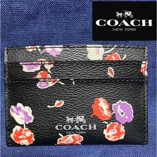 コーチ(COACH)のcoach コーチ パスケース 定期入れ 花柄 フローラル ブラック レザー(名刺入れ/定期入れ)