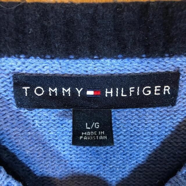 TOMMY HILFIGER(トミーヒルフィガー)の『くすみブルー』90s 古着 ニット 刺繍ロゴ トミーヒルフィガー メンズのトップス(ニット/セーター)の商品写真