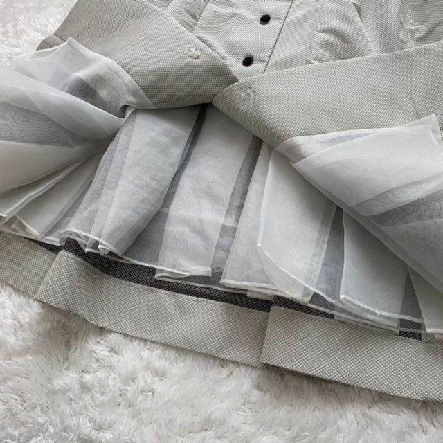 【美品】Rene ワンピース コート レース カメリア 格子柄 グレー 36