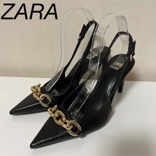 ザラ(ZARA)の新品　ZARA チェーン　ハイヒール　レザーパンプス　39(ハイヒール/パンプス)