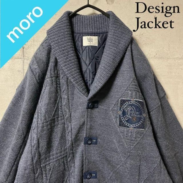 No.293 VINTAGE ニットジャケット 幾何学柄 裏地キルティング - ブルゾン