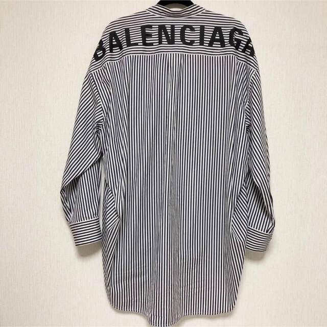 ラッピング不可】 Balenciaga ロゴ ストライプ シャツ オーバーサイズ