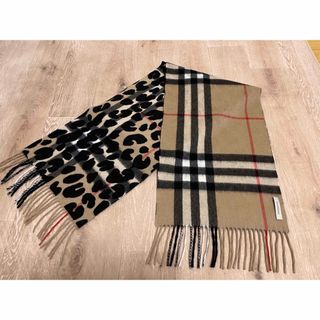 BURBERRY バーバリー マフラー カシミア100% レオパード 未使用に近-