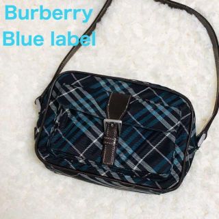 バーバリー(BURBERRY)のバーバリーブルーレーベル　ショルダーバッグ　チェック　キャンバス　レザー　ブルー(ショルダーバッグ)