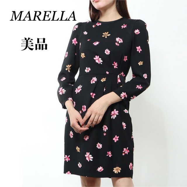 【美品】マレーラ　Marella 花柄　ワンピース　ブラック　マックスマーラ