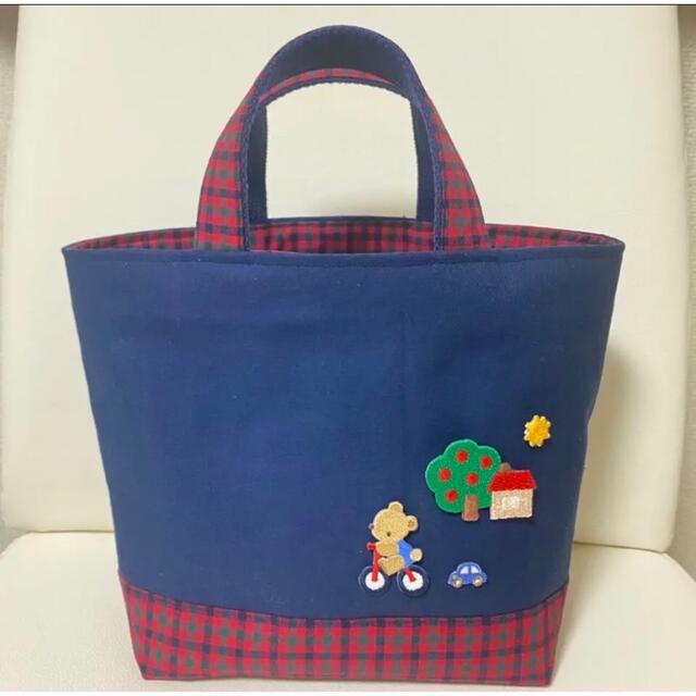 ハンドメイド♡トートバッグ♡ファミリアワッペン付き♡赤チェック♡