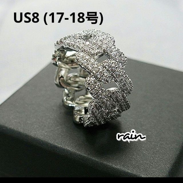 【US8号】 シルバー 方型キューバン リング ブリンブリン メンズのアクセサリー(リング(指輪))の商品写真