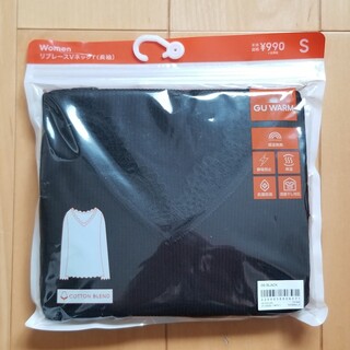 ジーユー(GU)のGU　GU WARM　リブレースVネックT　ブラック　S　新品(Tシャツ(長袖/七分))