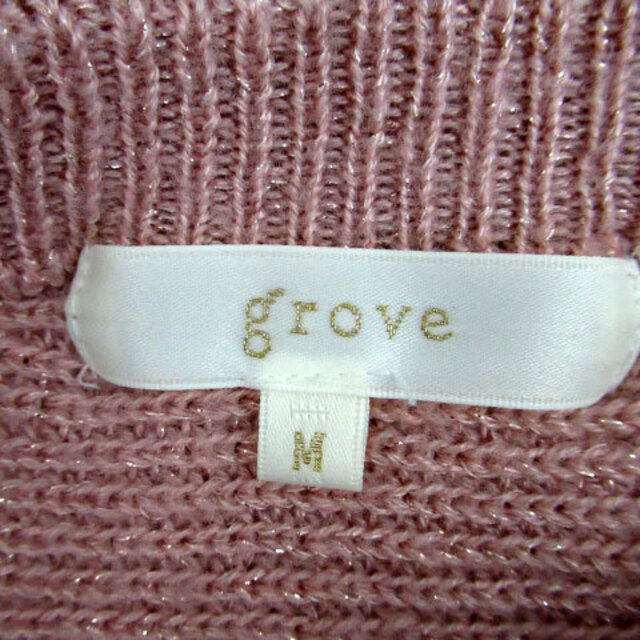 グローブ grove ニット セーター 長袖 オフネック ラメ M ピンク