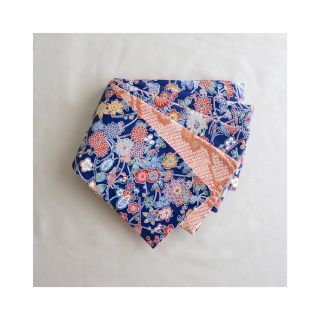 縮緬半幅帯　絞り半幅帯　瑠璃色の縮緬と珊瑚色の絞り(帯)