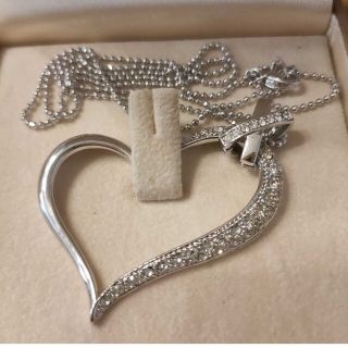 【極美品】オープンハート シルバーチェーンネックレス cz ダイヤモンド 21