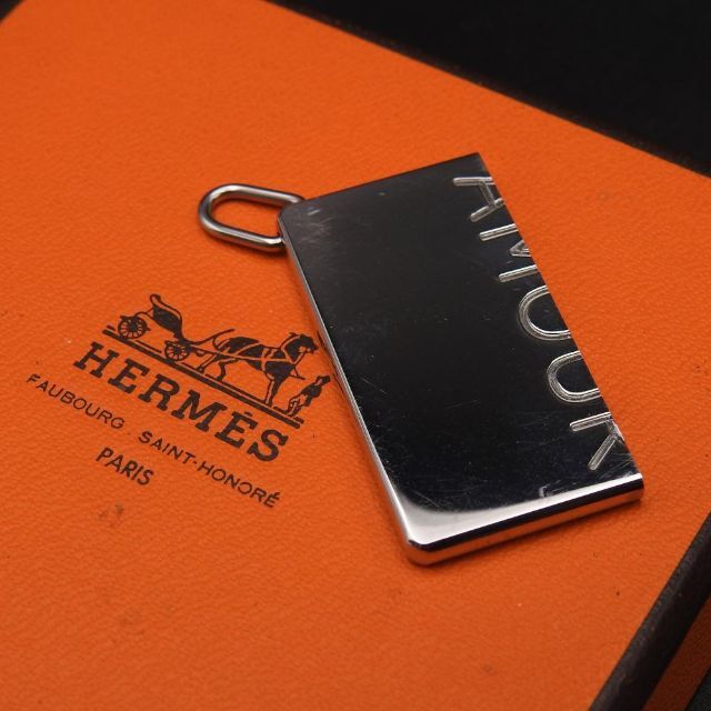 HERMES AMOUR ペア ネックレス 片方のみ ステンレススチール レザー