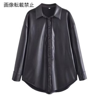 🍬10月新作🍭9559◆black フェイクレザー PU シャツジャケット(ライダースジャケット)