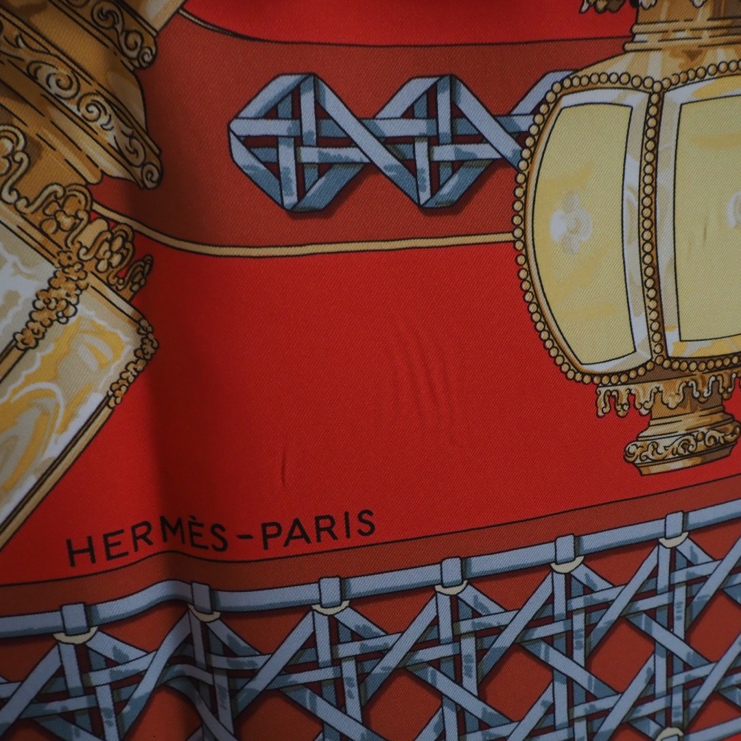 HERMES】エルメス カレ90 FEUX DE ROUTE 馬車のランタン シルク 赤