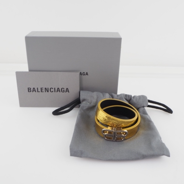 BALENCIAGA】バレンシアガ BBロゴ 二連 レザー ゴールド レディース