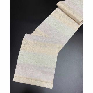 お仕立て付き【西陣織袋帯◆優彩段暈し 花七宝】ミントグリーン クリームイエロー