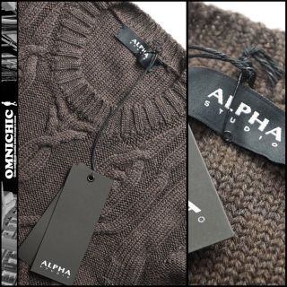 バーニーズニューヨーク(BARNEYS NEW YORK)のALPHA STUDIOアルファスタジオケーブル編カシミヤ混ウールニット46(ニット/セーター)