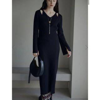 アメリヴィンテージ(Ameri VINTAGE)のAMERICAN SLEEVE LAYERED KNIT DRESS 未使用新品(ロングワンピース/マキシワンピース)