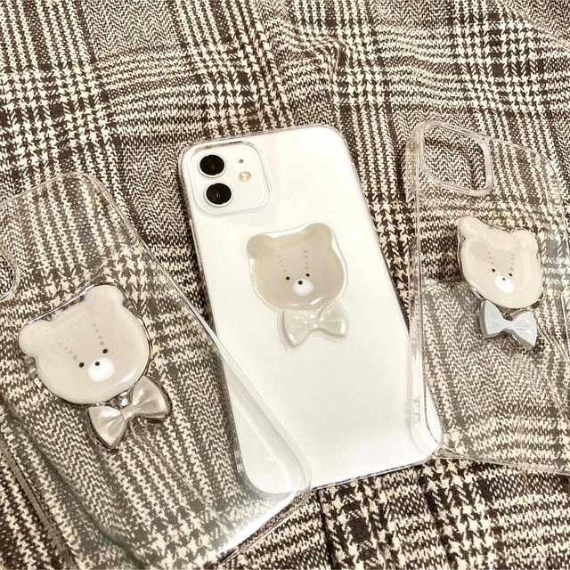 テディベア × ビッグリボン iPhoneケース 【cream】 スマホ/家電/カメラのスマホアクセサリー(iPhoneケース)の商品写真