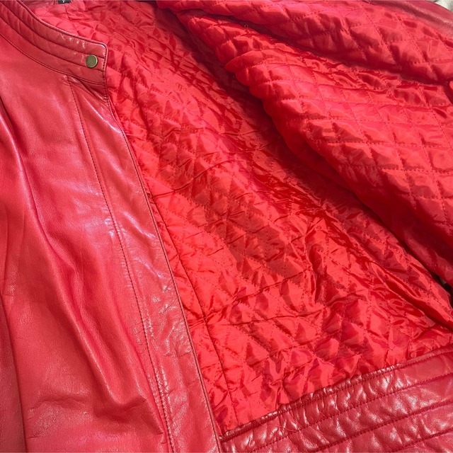 【日本製 牛革】本革 レザー ジャケット コート 赤 レトロ 80年代 レディースのジャケット/アウター(ライダースジャケット)の商品写真