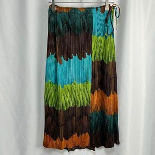 プリーツプリーズイッセイミヤケ(PLEATS PLEASE ISSEY MIYAKE)の【極美品】2003年 PLEATS PLEASE マルチカラー ラップスカート(ロングスカート)