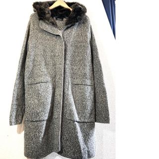 ザラ(ZARA)のZARA★ニットコート★ロング★ファー★ボア★ザラ★定価10,000円★グレー灰(ロングコート)