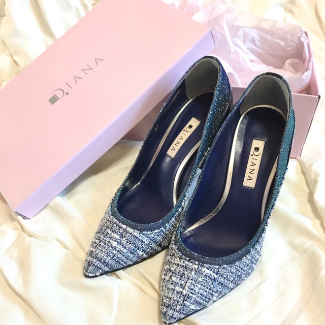 極美品】DIANA ダイアナ エナメル ツイード パンプス ヒール ラメ 光沢