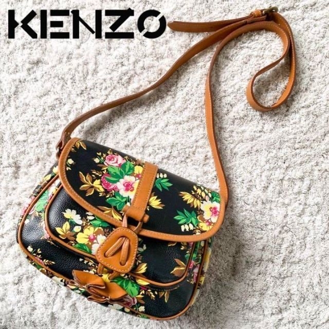 美品❣️70年代物✨KENZO ケンゾー ショルダーバッグ 花柄 ブラック