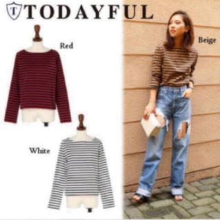 トゥデイフル(TODAYFUL)のTODAYFUL ボートネックボーダーTシャツ シンプル Uネック 長袖 秋冬(カットソー(長袖/七分))