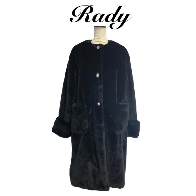 Rady(レディー)の【最終値下げ!】Rady ノーカラー ファー コート ブラック Fサイズ レディ レディースのジャケット/アウター(毛皮/ファーコート)の商品写真