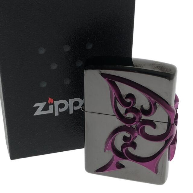 □□ 雑貨 ライター ZIPPO 3面蝶メタル BK×PU