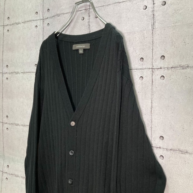 ART VINTAGE(アートヴィンテージ)の【US古着】VINTAGE コットンリブニット デザインカーディガン 黒 希少 メンズのトップス(ニット/セーター)の商品写真