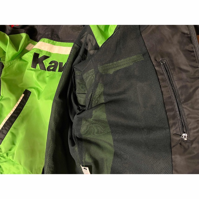 カワサキ(カワサキ)のKAWASAKI カワサキ、ライダースジャケット ライムグリーン　Lサイズ メンズのジャケット/アウター(ライダースジャケット)の商品写真