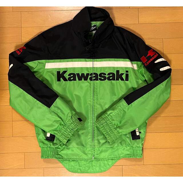 カワサキ(カワサキ)のKAWASAKI カワサキ、ライダースジャケット ライムグリーン　Lサイズ メンズのジャケット/アウター(ライダースジャケット)の商品写真