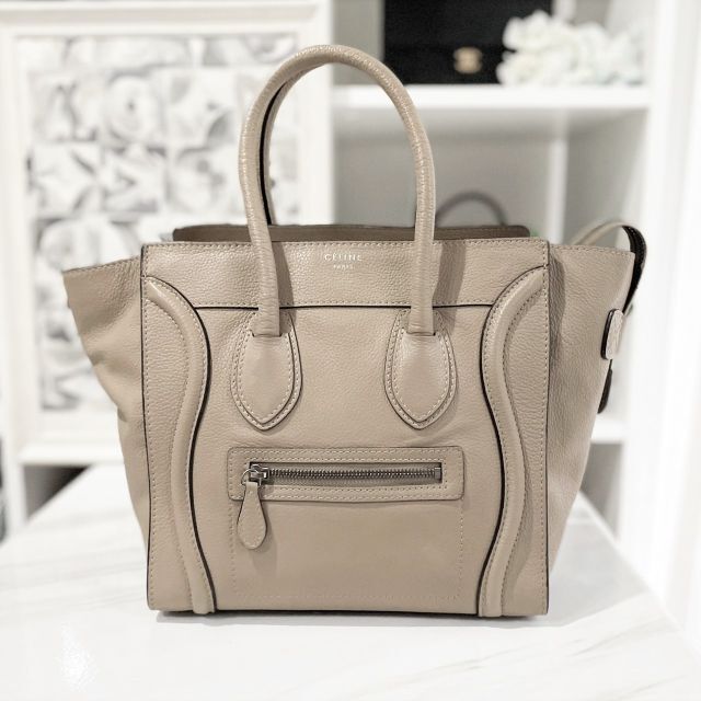 レザーCELINE ラゲージ　ショルダーバッグ　グレージュ　ベージュ　レザー