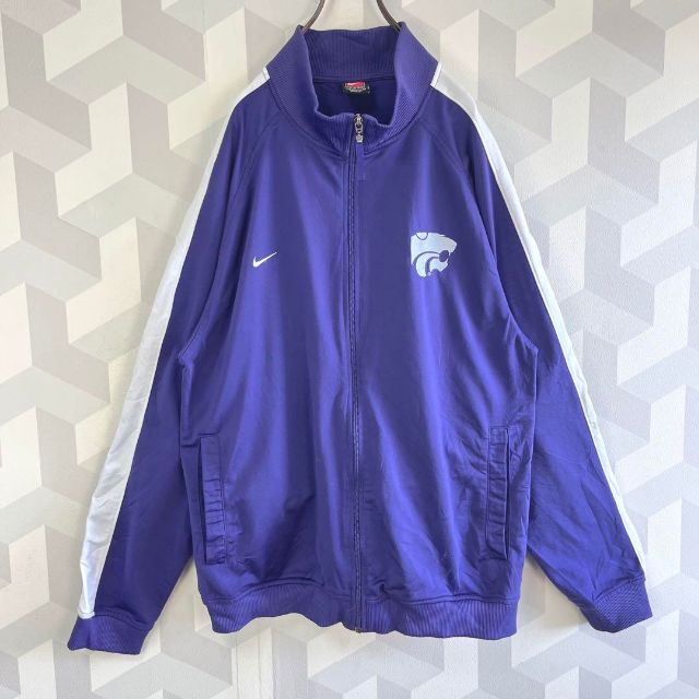 【90s ナイキ】刺繍ロゴ 光沢感 トラックジャケットジャージ 紫 nike
