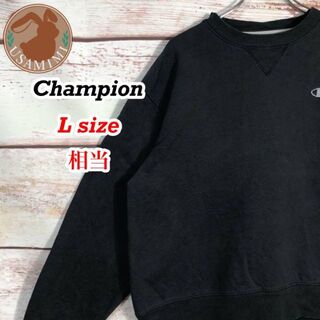 チャンピオン(Champion)のUS古着 Champion 刺繍ロゴ スウェット ブラック L相当(スウェット)