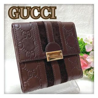 グッチ(Gucci)のGUCCI グッチ シマ 二つ折り 財布 ブラウン 系 ベロア(財布)