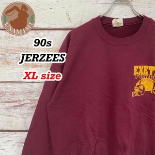 ジャージーズ(JERZEES)の【レア】90s JERZEES スウェット 薄赤×黄 ワンポイントプリント XL(スウェット)