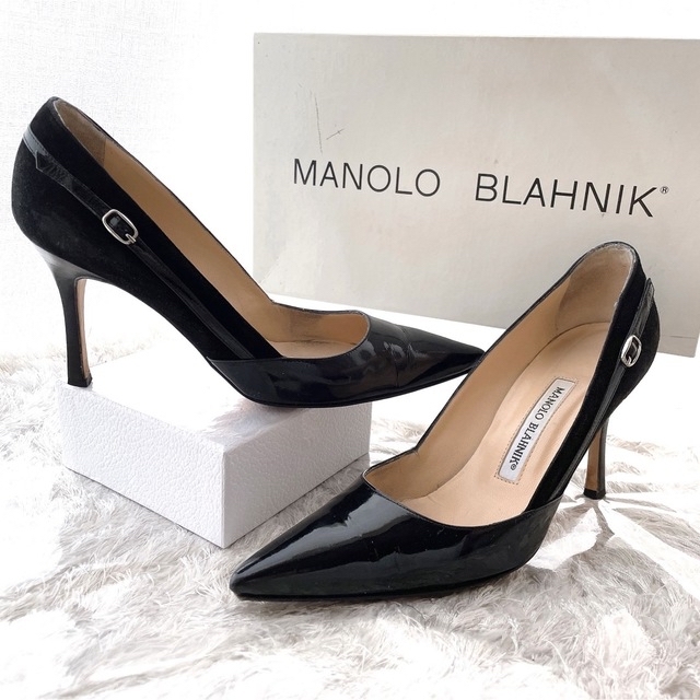 マノロブラニク MANOLO BLAHNIK スエード パテント パンプス 美品 注目 ...