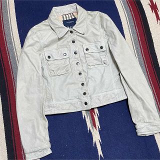 バーバリー(BURBERRY)の90s 古着 バーバリー レザージャケット ショート丈 ノバチェック(ライダースジャケット)