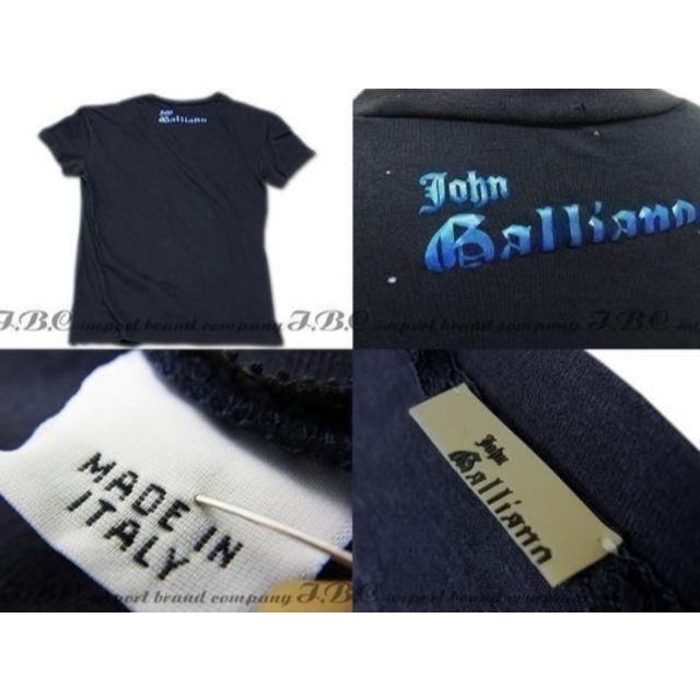 John Galliano(ジョンガリアーノ)のgallianoジョンガリアーノVネックプリントTシャツネイビー紺×ブラック黒M メンズのトップス(Tシャツ/カットソー(半袖/袖なし))の商品写真