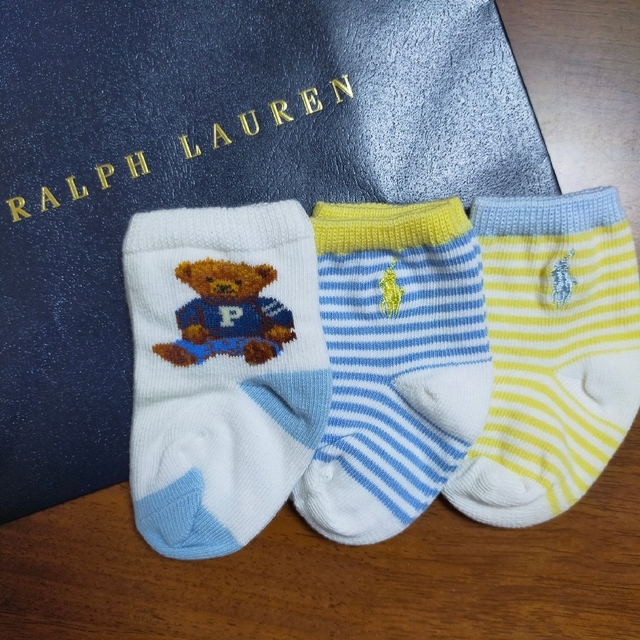 Ralph Lauren(ラルフローレン)のラルフローレン ポロ ベア ポニー ボーダー ソックス 3足 セット 0-6M キッズ/ベビー/マタニティのこども用ファッション小物(靴下/タイツ)の商品写真