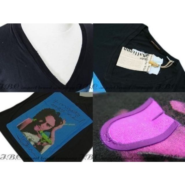 John Galliano(ジョンガリアーノ)のgalliano ジョンガリアーノVネックプリントTシャツ紺×黒ブルーブラックL メンズのトップス(Tシャツ/カットソー(半袖/袖なし))の商品写真