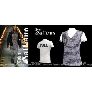 ジョンガリアーノ(John Galliano)の★galliano★ジョンガリアーノ★コレクションVネックTシャツ XLブルー青(Tシャツ/カットソー(半袖/袖なし))