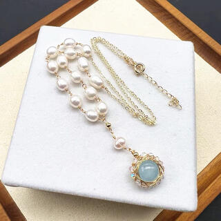 ロキエ(Lochie)の海藍宝真珠　白青金色ネックレス　vintage 水晶石　ゆめかわ(ネックレス)