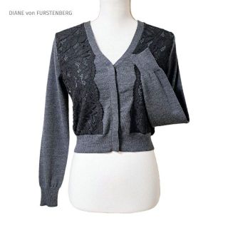 ダイアンフォンファステンバーグ(DIANE von FURSTENBERG)の美品 ダイアンフォンファステンバーグ カーディガン フラワーレース グレー P(カーディガン)