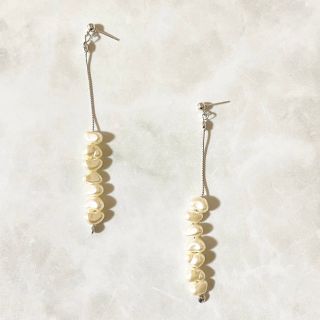 ハンドメイド　ブライダル　シルバー淡水パール　チェーン　イヤリング　ピアス(ピアス)